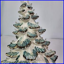 VINTAGE 17 Atlantic Mold Ceramic Lighted White Gold Christmas Tree & Music Box