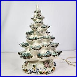 VINTAGE 17 Atlantic Mold Ceramic Lighted White Gold Christmas Tree & Music Box