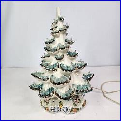 VINTAGE 17 Atlantic Mold Ceramic Lighted White Gold Christmas Tree & Music Box