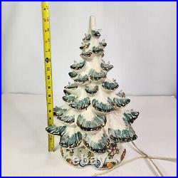 VINTAGE 17 Atlantic Mold Ceramic Lighted White Gold Christmas Tree & Music Box