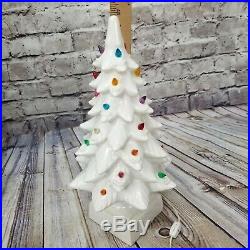 VINTAGE 17 Lighted White Flocked Ceramic Christmas Tree Base RAYMOND LAMP AS IS