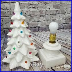 VINTAGE 17 Lighted White Flocked Ceramic Christmas Tree Base RAYMOND LAMP AS IS