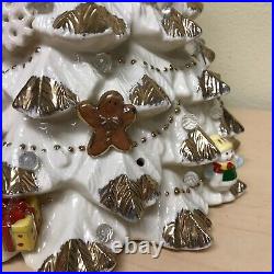 VINTAGE 18 Lighted White Flocked Ceramic Christmas Tree Gold Angel No Base