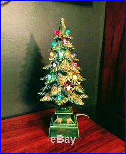 VINTAGE 19 Inch Tall Lighted Ceramic Christmas Tree with RARE Pedestal Base