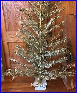 VINTAGE 1940-1950s 6' GOLD ALUMINUM MR CHRISTMAS TREE With BASE ORIG BOXRARE