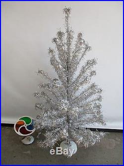 Vintage 1950's Aluminum Pom Pom Christmas Tree + Revolving Stand & Color Wheel