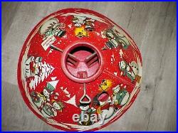 VINTAGE 1950's RED TIN LITHO COLORMATIC SNOWMAN CHRISTMAS TREE STAND