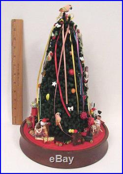 VINTAGE 1950s 60s CHIRSTMAS TREE UNDER GLASS SWIVEL BASE RIBBONS MADE GERMANY