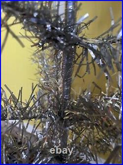 VINTAGE 1960's SKINNY SILVER SMALL TINSEL WIRE FRAMED CHRISTMAS TREE