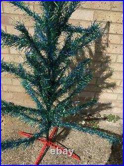 VINTAGE 1960's SKINNY TINSEL WIRE FRAMED CHRISTMAS TREE Green Blue