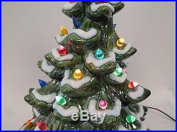 VINTAGE 1960s ATLANTIC MOLD CERAMIC FLOCKED LIGHT UP CHRISTMAS TREE 16 1/2