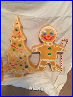 VINTAGE 1996 Christmas Blow Mold Gingerbread pair, Tree and House-Union Products