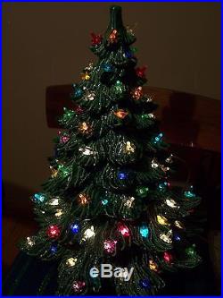 VINTAGE 3 TIER PIECE CERAMIC CHRISTMAS TREE LIT BIRD CANDLE LIGHTS HOLIDAY