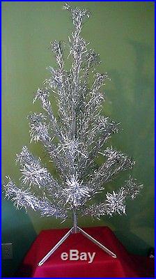 Vintage 4 Ft Foot Pom Pom Silver Aluminum Tinsel Christmas Tree