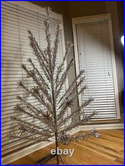 VINTAGE 5' 10 Silver Aluminum Pom Pom Christmas Tree Peco Christmas Pine