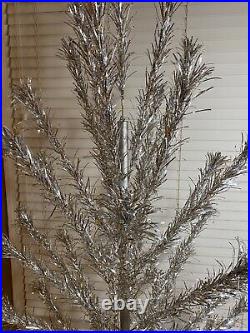 VINTAGE 5' 10 Silver Aluminum Pom Pom Christmas Tree Peco Christmas Pine