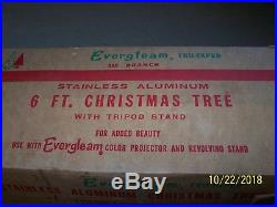VINTAGE 6' EVERGLEAM Aluminum Christmas Tree has 114 Pom-Pom branch Original box