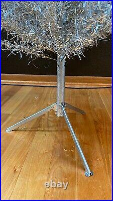 VINTAGE 7 ft. SILVER ALUMINUM TINSEL CHRISTMAS TREE withPOM POMS