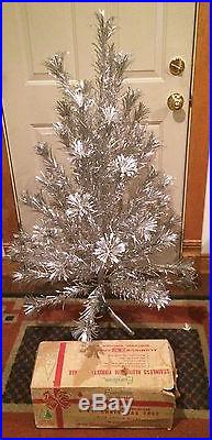 Vintage Aluminum Evergleam Pom Pom Christmas Tree 4 Ft 55 Branches Box Complete