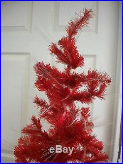 VINTAGE ARTIFICIAL RED CHRISTMAS TREE 5' HINGED PRE LIT