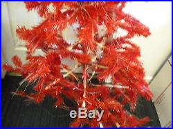 VINTAGE ARTIFICIAL RED CHRISTMAS TREE 5' HINGED PRE LIT