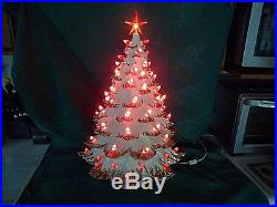 VINTAGE ATLANTIC MOLD White & Gold Flocked, red bulbs CERAMIC CHRISTMAS TREE