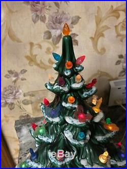 VINTAGE Atlantic Mold Ceramic 17 Christmas Tree, RARE TOY PRESENTS BASE Frosted