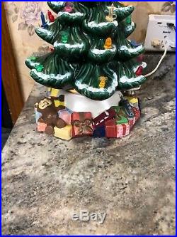 VINTAGE Atlantic Mold Ceramic 17 Christmas Tree, RARE TOY PRESENTS BASE Frosted