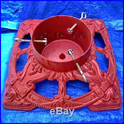 VINTAGE CAST IRON CHRISTMAS TREE STAND ornate holiday crimson red heavy