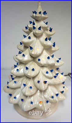 VINTAGE CERAMIC CHRISTMAS TREE CRAMER MOLD TALL CHERUB BASE 1970s WHITE 21 in