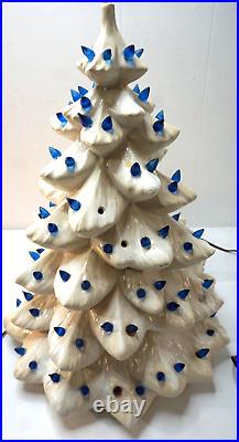 VINTAGE CERAMIC CHRISTMAS TREE CRAMER MOLD TALL CHERUB BASE 1970s WHITE 21 in