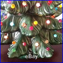 VINTAGE CERAMIC CHRISTMAS TREE GREEN With MULTI COLORED BULBS 2 PC. HUGE 24 TALL