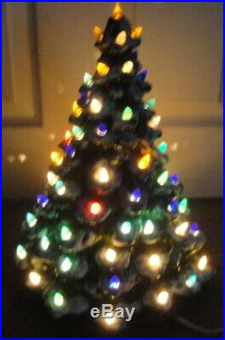VINTAGE CERAMIC CHRISTMAS TREE with LIGHT 15'' FLOCKED Holland Mold Green atlantic