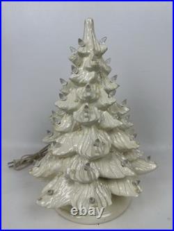 VINTAGE CERAMIC White CHRISTMAS TREE withClear Lights Holly Stand 16