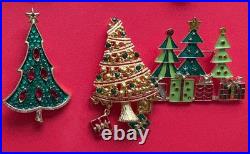 VINTAGE CHRISTMAS TREE BROOCH PIN LOT M BOOK PIECE SWAROVSKI TRIFARI LIA MCM 13p