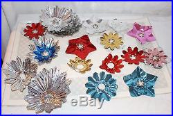 Vintage Christmas Tree Foil Reflectors Silver Stars + Colored Inserts Large Lot