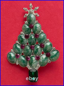 VINTAGE CHRISTMAS TREE PIN BROOCH GALE AND FRIENDS GREEN CABOCHONS PINK HTF 90s