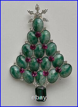 VINTAGE CHRISTMAS TREE PIN BROOCH GALE AND FRIENDS GREEN CABOCHONS PINK HTF 90s