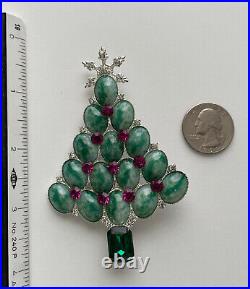 VINTAGE CHRISTMAS TREE PIN BROOCH GALE AND FRIENDS GREEN CABOCHONS PINK HTF 90s