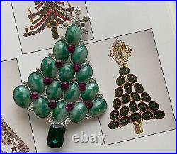 VINTAGE CHRISTMAS TREE PIN BROOCH GALE AND FRIENDS GREEN CABOCHONS PINK HTF 90s