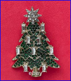 VINTAGE CHRISTMAS TREE PIN BROOCH GREEN RHINESTONES CANDLE GOLD HARD TO FIND 80s