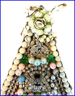 VINTAGE COSTUME JEWELRY HANDCRAFTED CHRISTMAS TREE WALL HANGING, STUNNING! 17x11
