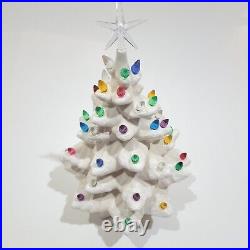 VINTAGE Ceramic Christmas Tree with Base COMPLETE 13 Tall White Electric Snow