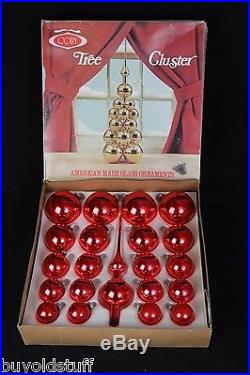 VINTAGE Coby Glass Christmas Tree Cluster Red Ornaments In Original Box RARE old