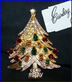 VINTAGE Eisenberg Ice Christmas Tree Pin Brooch-High End-Rhinestones-Signed