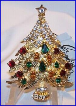 VINTAGE Eisenberg Ice Christmas Tree Pin Brooch-High End-Rhinestones-Signed