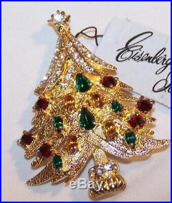 VINTAGE Eisenberg Ice Christmas Tree Pin Brooch-High End-Rhinestones-Signed
