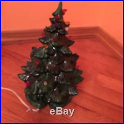 VINTAGE GREEN CERAMIC 17 WITHOUT STAR CHRISTMAS TREE LIGHTED LIGHT BIRDS LAMP
