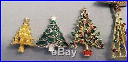 VINTAGE Holiday Christmas Tree PIN lot of 12 Brooches Enamel Rhinestones
