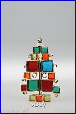 VINTAGE Laguna Modernist Christmas Tree Pin Stained Glass Look 1960 Mid Century